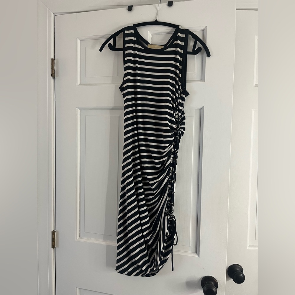 MICHAEL KORS Navy striped midi dress